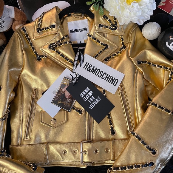 Moschino x Limited Edition Gold Genuine Leather Jacket with Chains - Picture 5 of 10